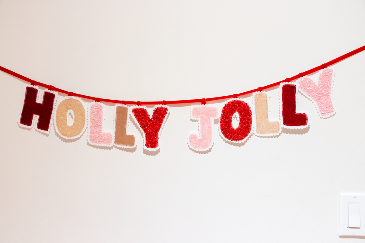 Holly Jolly Christmas Fabric Banner | Handmade Pink & Red Holiday Garland