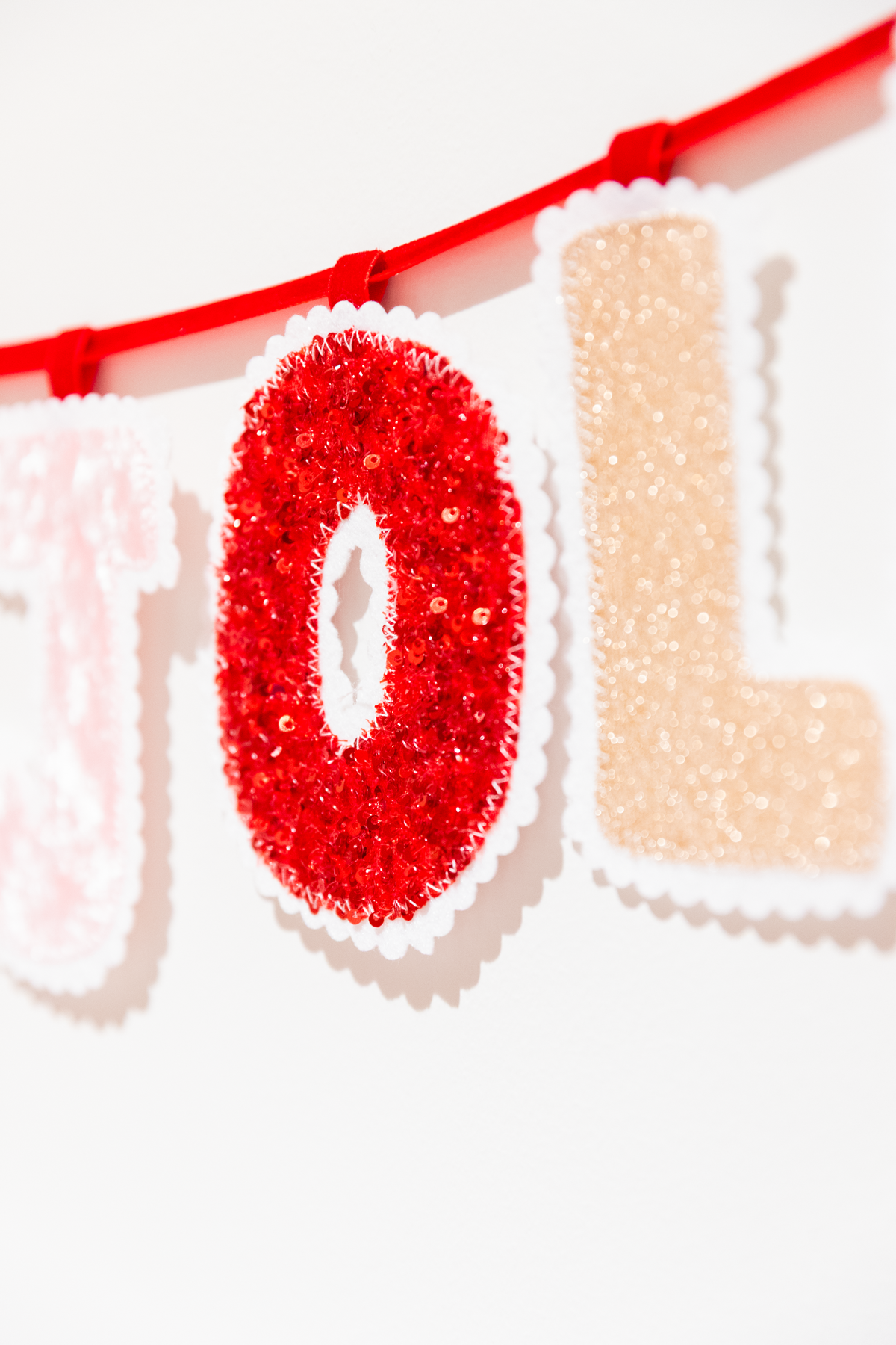 Holly Jolly Christmas Fabric Banner | Handmade Pink & Red Holiday Garland