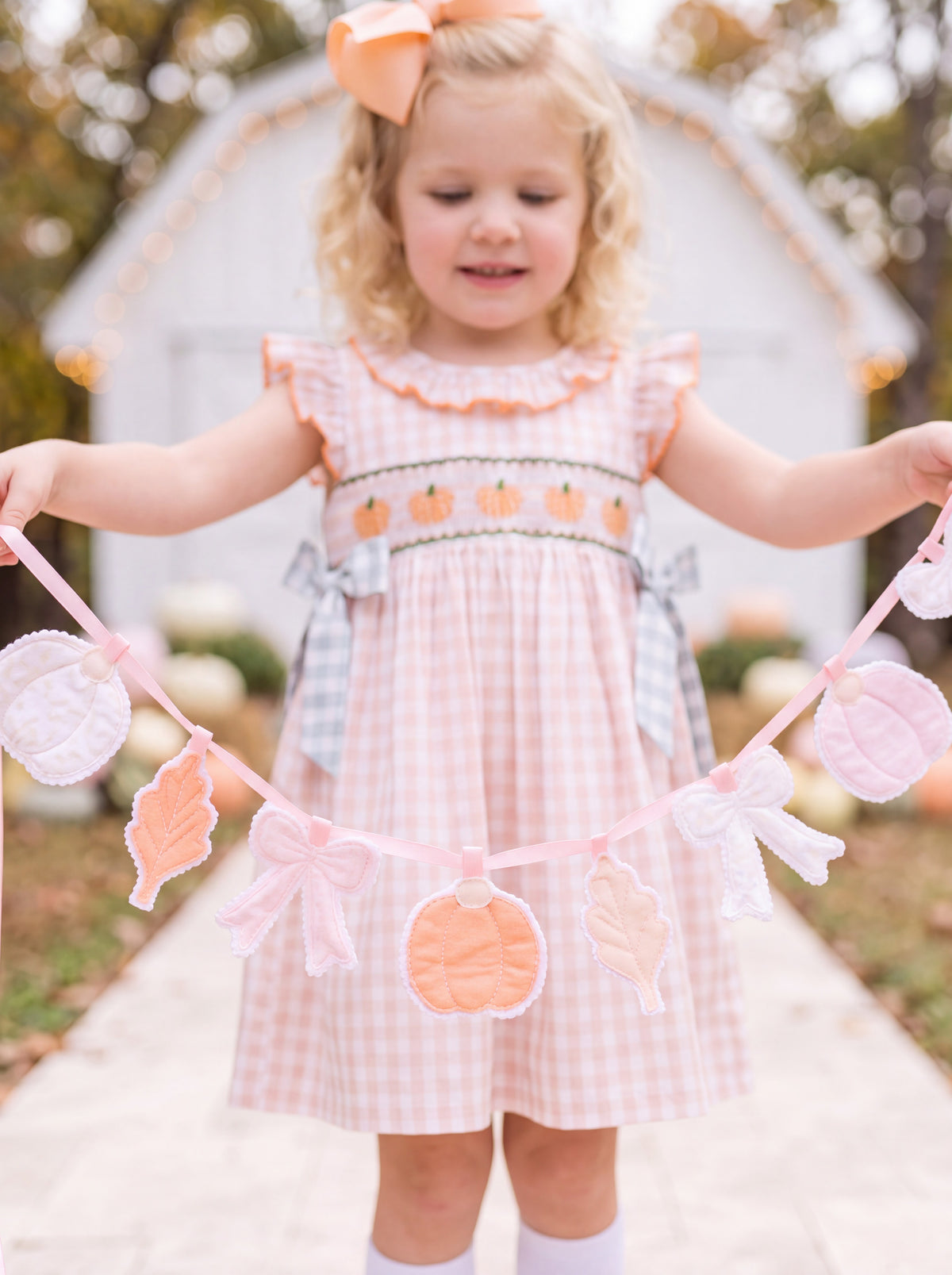 Pretty Pumpkin Patch Banner – Handmade Fabric Pumpkin & Bow Fall Garland