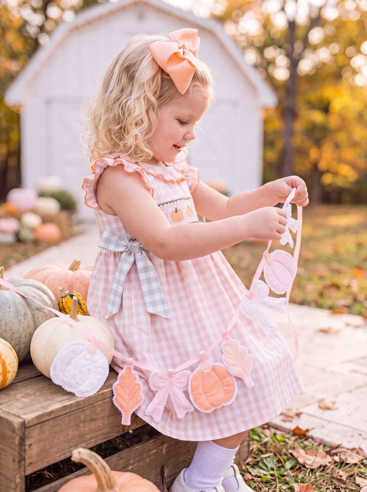 Pretty Pumpkin Patch Banner – Handmade Fabric Pumpkin & Bow Fall Garland