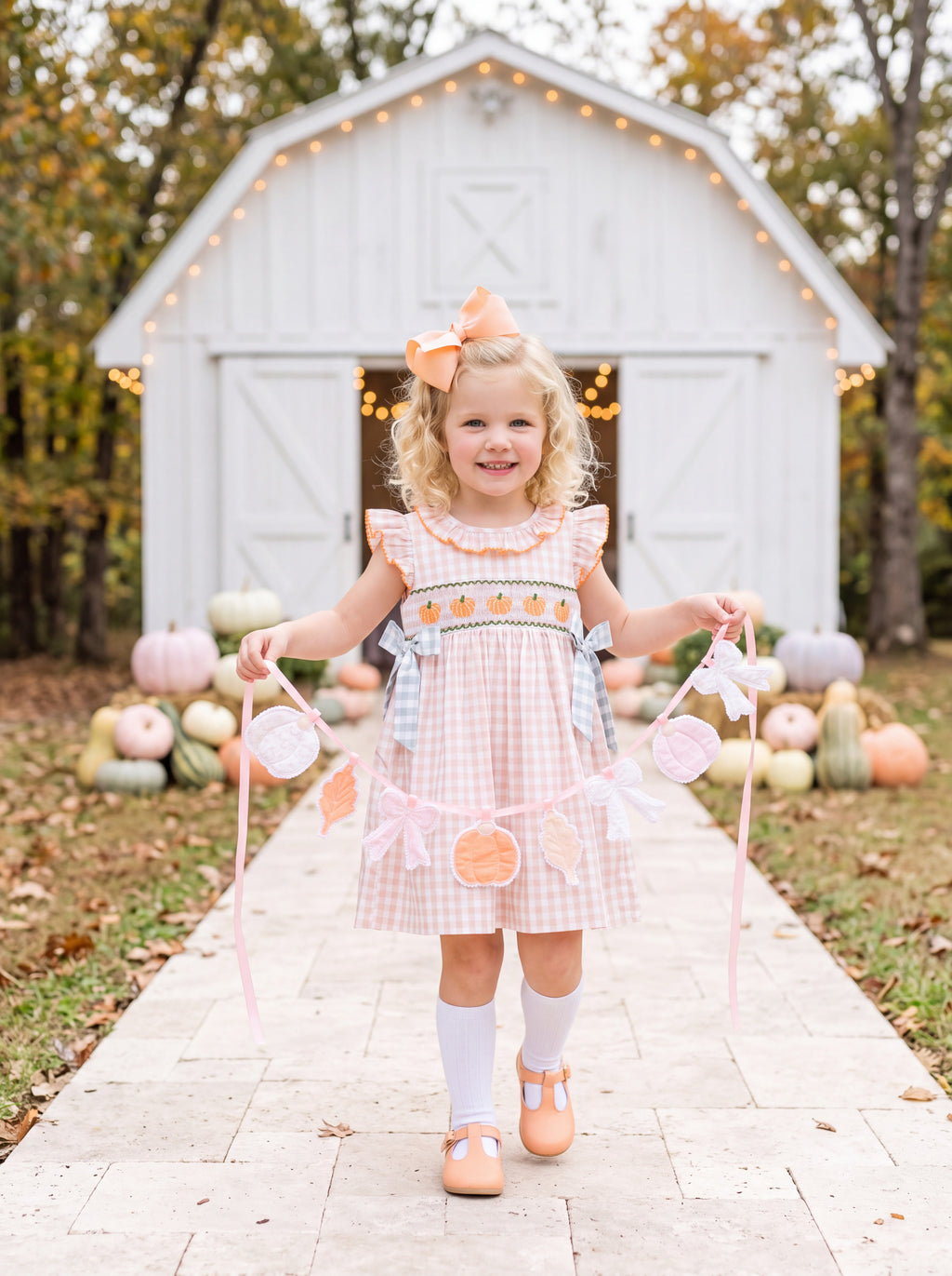 Pretty Pumpkin Patch Banner – Handmade Fabric Pumpkin & Bow Fall Garland