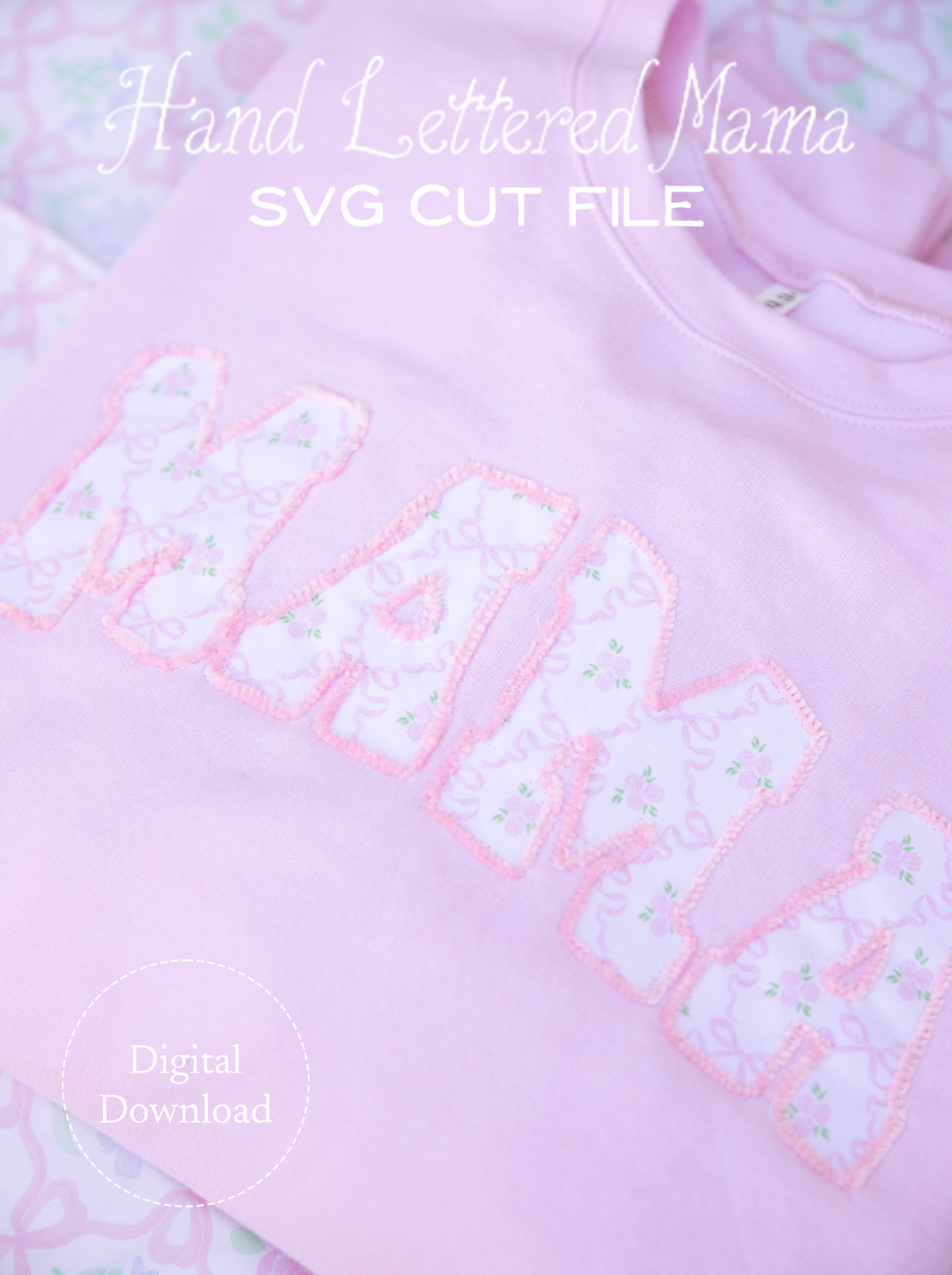 Hand Lettered Mama SVG Cut File | Preppy Appliqué Lettering Design