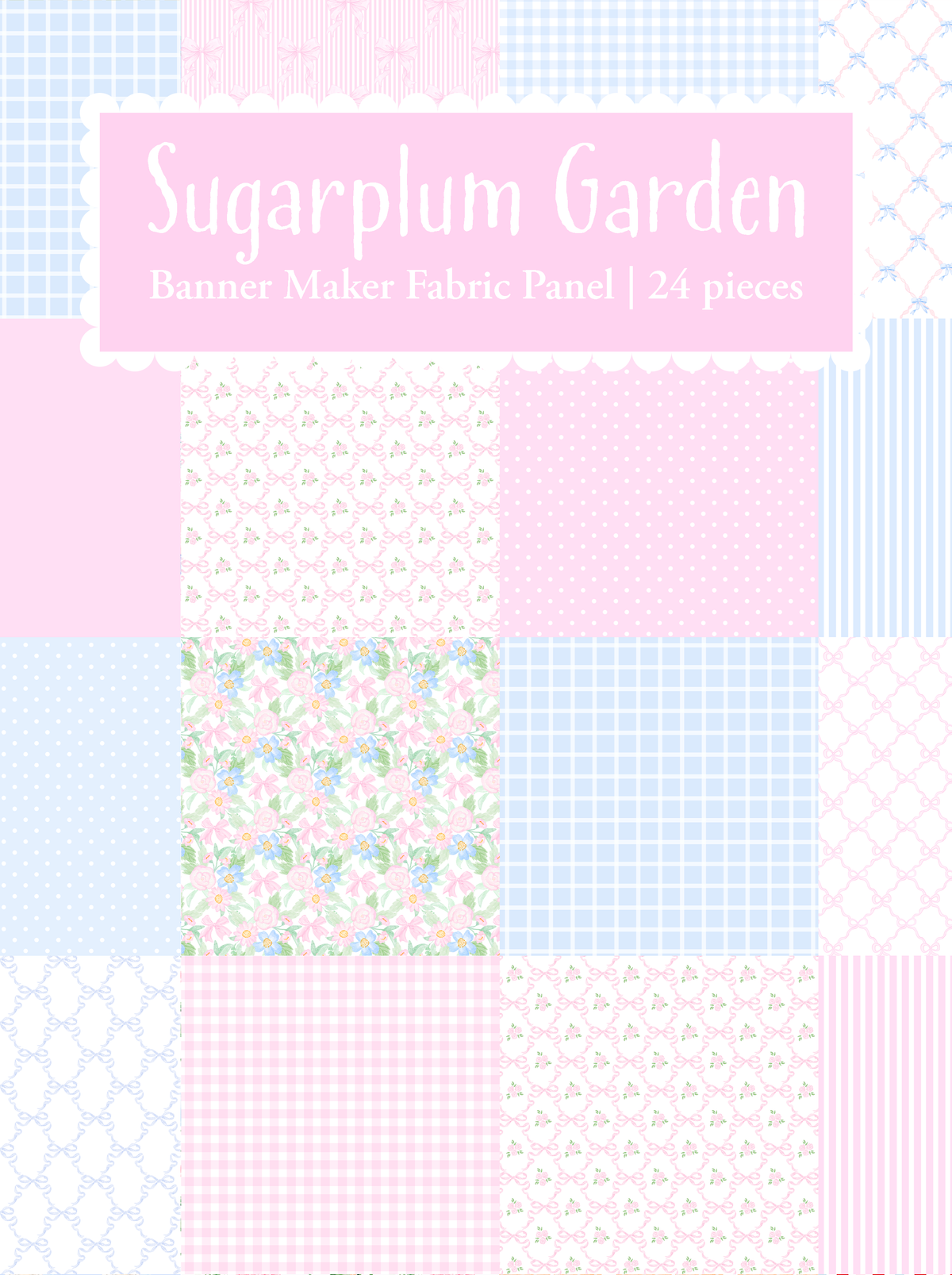 Sugarplum Garden | Banner Maker Fabric Panel – 24 Coordinating Designs | DIY Fabric Letter Banners